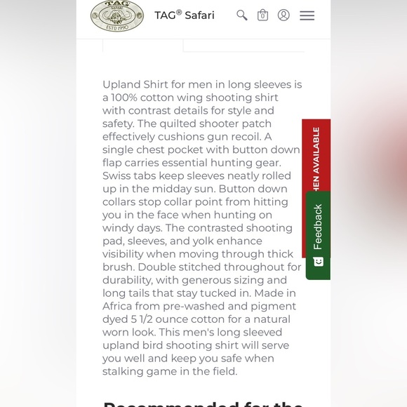 🆕Tag Safari Upland Shirt for Men - L/Sleeve 2XL Southwind Plantation Embroidered - Picture 10 of 10